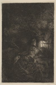 The Rest on the Flight into Egypt: A Night Piece omvänd kopia, sent 1700-mitten av 1800-talet. av Francesco Novelli
