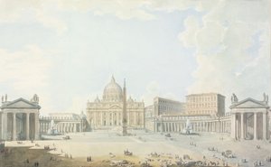 St. Peters, basilikan och piazzan (wc över etsad kontur) av Francesco Panini