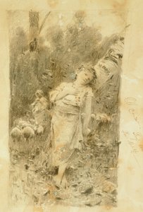 Herdinnan, av Francesco Paolo Michetti (1851-1929), teckning.