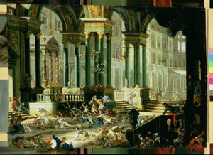 Utvisning av Heliodorus från Salomos tempel (olja på koppar) av Francesco Peresi