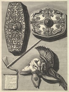 Delar i stort restaurerade av Trofei de Ottaviano Augusto Restaurerad detalj av Tro ..., ca. 1753. av Francesco Piranesi