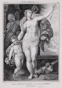 Allegorisk målning av Diane de Poitiers, älskarinna till kung Henrik II av Frankrike (litho)