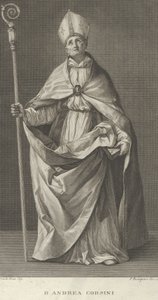 Den helige Andrea Corsini klädd som biskop av Fiesole, höll ett korsbord och tittade ..., ca. 1780-1841.