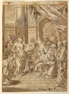 Teckning, Kristus och den äktenskapsbrytande kvinnan, 1750-60 av Francesco Saverio Mergolo