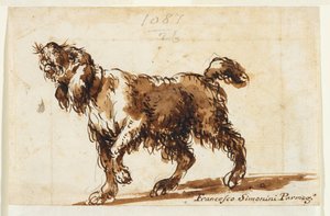 Hund som ylar (recto), c.1700-50 (svart krita, penna & brunt bläck, brun tvätt, grafit på lagt papper)