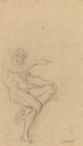 En sittande naken man som pekar åt höger av Francesco Solimena
