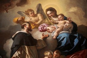 Madonna av Rosenkransen med heliga Dominic och Catherine