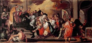 Munkens vana av den langobardiska kungen Ratchis (Ratgis) (744-749) vid klostret Mount Cassin (Mount Cassin, Monte Cassino) Målning av Francesco Solimena (1657-1747) Museo dell