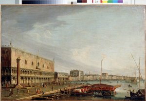 Utsikt över Markusplatsen (Piazzetta) med Dogepalatset i Venedig (Utsikt över Markusplatsen med Dogepalatset i Venedig). Målning av Francesco Tironi (1745-1797). Olja på duk, 73 x 111 cm. Venetiansk konst från 1700-talet. Statens museum Arkhan
