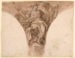 Ritning, Afrika, Förslag till en pendel i dopkapellet i Peterskyrkan i Rom, 1713-26 av Francesco Trevisani