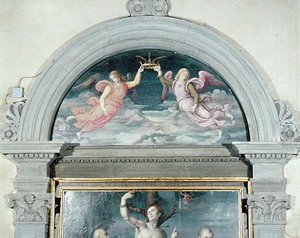 SS. Benedict, Dominic och Sebastian (detalj av lunetten) (olja på panel) (se även 192539 och 192540)