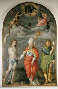 Annunciation with Saints (olja på duk)
