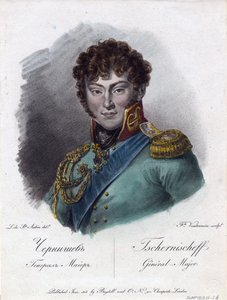 Porträtt av greve Alexander Ivanovich Chernyshov (Prins Alexandre Ivanovitch Tchernychev ou Tchernychiov ou Czernichev) (1786-1857) - Vendramini, Francesco (1780-1856) - 1813 - Etsning, akvarell - 22,2x18, av Francesco Vendramini