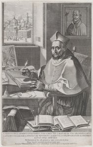Kardinal Roberto Bellarmino vid sitt skrivbord, skriver, 1604.