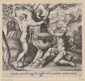 Eva erbjuder Adam den förbjudna frukten Målningar i Raphaels Loggia (serietitel) La Sacra Genesi (serietitel)
