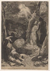 Francis tar emot stigmata av Francesco Villamena