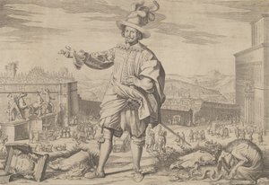Porträtt av Ioannes Altus Johann Alten, från det schweiziska gardet, stående vid Quirinalen och..., 1623.