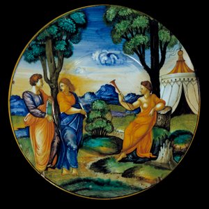 Fajansfat tillverkad av Francesco Xanto Aveli (aktiv omkring 1530/1540) föreställande parnassen. Inse i Urbino. 1530. Paris, Louvren