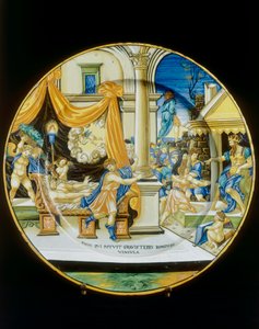 Frestelse av Guiseppe Ebreo, tallrik av Francesco Xanto Avelli konserverad i Museo Nazionale del Bargello, Florens