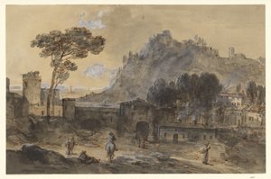 Klassiskt landskap: en stad och ett berg vid kusten av Francesco Zuccarelli