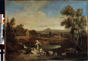 Landskap med en flod. Målning av Francesco Zuccarelli (1702-1788). Olja på duk, 81,5 x 119 cm. Venetiansk konst från 1700-talet. Eremitagemuseet, Sankt Petersburg. av Francesco Zuccarelli