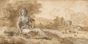 Sittande flicka i ett landskap, 1702-88. av Francesco Zuccarelli