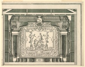 Tvärsektion, proscenium och ridå, Teatro Filarmonico, Verona av Francesco Zucchi