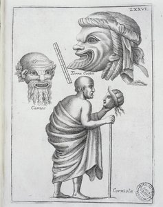 Masker som användes för klassiska dramer i antikens Rom ... av Francesco de Ficonori