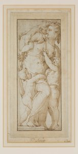 Studie av en kvinna och Putti (bläck och tvätt) av Francesco de Rossi (follower of) Salviati