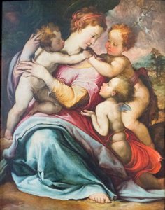 Madonna och barn, den unge St John och en ängel