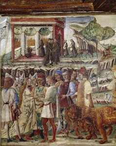 Allegori över juli månad, detalj av Jupiters triumf, detalj av en bröllopsscen - fresk av Francesco del Cossa (ca 1436-vers 1478) Ferrara (Ferrara) Palazzo Schifanoia, Salone dei Mesi av Francesco del Cossa