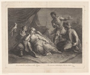 Kvinna liggande på en matta Scener från Voltaires pjäs Zaire (serietitel) av Francesco del Pedro