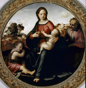 Helig familj med den lille Johannes Baptisten (Helig familj med den lilla Johannes Baptisten) Målning av Francesco di Cristofano dit il Franciabigio (1482 Ð1525) cirka 1516 Dim 97 cm Florence Galleria del 
