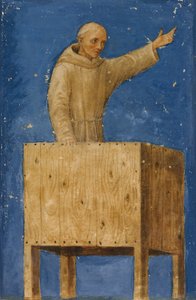 Sankt Bernardino predikar från en predikstol, ca. 1470-75.