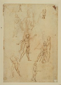 Figurstudier. Penna och brunt bläck, metallspets Pinkfärgat papper ... av Francesco di Simone (attr. to)