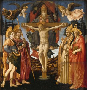 Den heliga treenighetspanelen i altartavlan i Pistoia Santa Trinità, 1455-1460