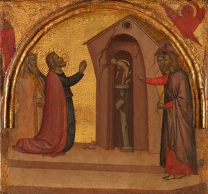 Sankt Johannes evangelisten får ett hedniskt tempel att kollapsa, ca. 1370.