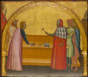 St. John Evangelist Reproving the Philosopher Crato, ca 1370-1380 (tempera och bladguld på panel)