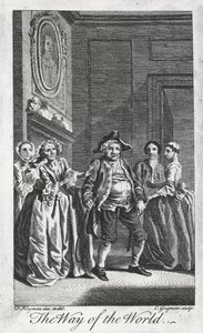 Scen från The Way of the World, av William Congreve (1670-1729), gravyr av Charles Grignon från en teckning av Francis Hayman i Lincoln