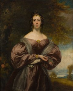 Tre fjärdedels porträtt av Jessie Duff som håller en ros (olja på duk) av Francis (follower of) Grant