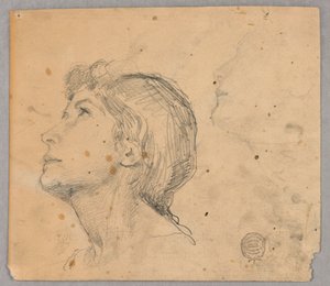 Skiss av en kvinnas huvud av Francis Augustus Lathrop
