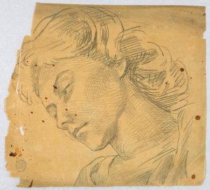 Skiss av en kvinnas huvud av Francis Augustus Lathrop