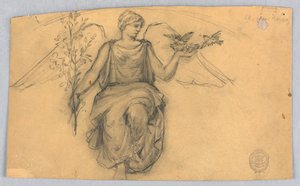 Fjäder, skiss av bevingad figur av Francis Augustus Lathrop