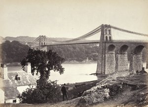 Bangor, hängbro, från Anglesey (254) av Francis Bedford