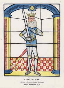 A Saxon Earl, från ett målat glasfönster, Earl Spencer (lito i färg) av Francis Carruthers Gould