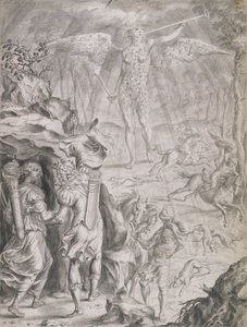 Dido och Aeneas skydd i en grotta (tvätt på papper)