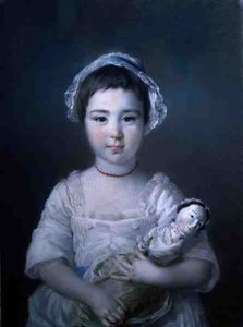 Ett porträtt av Lady Ann Fitzpatrick som håller en docka (olja på duk) av Francis Cotes