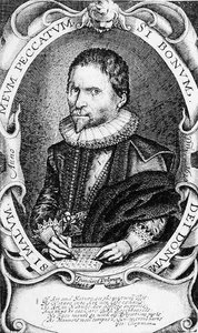 Porträtt av George Chapman (ca 1559-1634) 1620 (gravyr) (s/v foto)