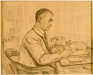 The Superintendent, Birtley (Leonard S. Flatman) (krita och penna på gulpapper)