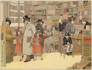 Bedfords bok om butiker: Bokhandlare (färglitografi) av Francis Donkin Bedford